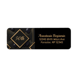 第50回ブラック金ゴールドダイヤモンドシェイプ誕生日のパーソナライズ ラベル