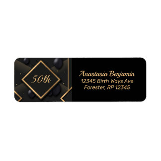 第50回ブラック金ゴールドダイヤモンドシェイプ誕生日のパーソナライズ ラベル