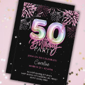 第50回モダンピンクフォイルバルーン花火誕生日 招待状