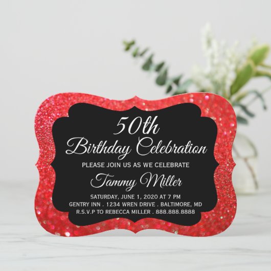 第50回レッドグリッターファブグラムバースデーパーティ招待状 招待状 (スタンド正面)