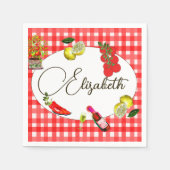 第50回レモイタリアンン赤地中海の白パターン スタンダードカクテルナプキン (正面)