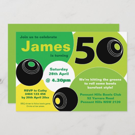 第50回ローンボウルズはだしのボーリング誕生日 招待状 (正面/裏面)