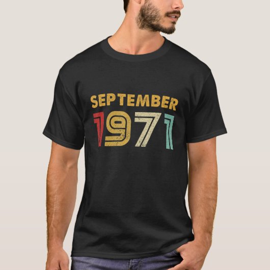 第50回ヴィンテージ誕生日1971年9月レトロ誕生日 Tシャツ (正面)