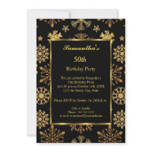 第50回冬の誕生日パーティー金ゴールドブラック招待状