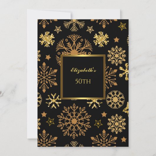 第50回冬の誕生日パーティー金ゴールドブラック招待状 招待状 (裏面)