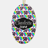 第50回愛ハートパーソナライズされたと日付オーナメント セラミックオーナメント (左)