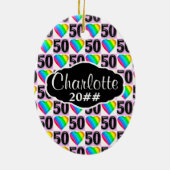 第50回愛ハートパーソナライズされたと日付オーナメント セラミックオーナメント (裏面)