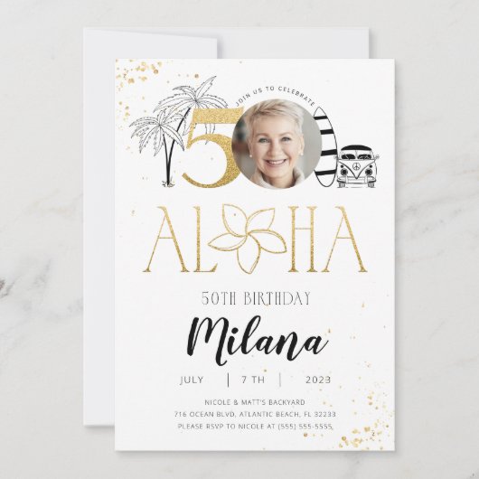 第50回熱帯誕生日金ゴールド招待状(写真あり) 招待状 (正面)