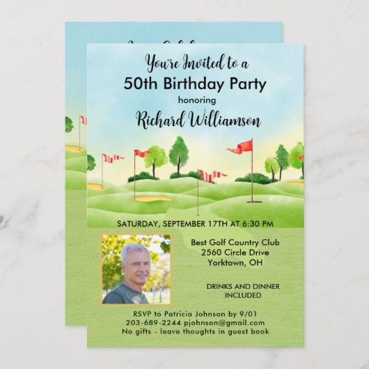 第50回男子バースデーパーティー写真ゴルフ 招待状 (正面/裏面)