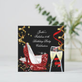 第50回素晴らしい赤グリッターハイヒール誕生日 招待状 (スタンド正面)