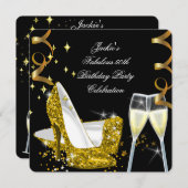 第50回素晴らしい金ゴールドグリッターハイヒール誕生日2 招待状 (正面/裏面)