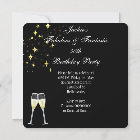 第50回素晴らしい金ゴールドグリッターハイヒール誕生日2 招待状 (裏面)