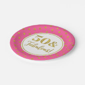 第50回誕生パーティーピンク白色金ゴールド点 ペーパープレート (アングル)