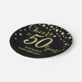第50回誕生パーティーブラック・アンド・金ゴールド・ダイヤモンド ペーパープレート (アングル)