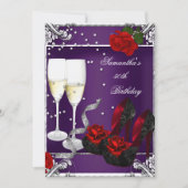 第50回誕生会パープルレッドローズシルバー 招待状 (正面)