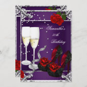 第50回誕生会パープルレッドローズシルバー 招待状 (正面/裏面)