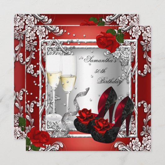 第50回誕生会レッドローズシルバー 招待状 (正面/裏面)