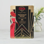 第50回誕生日アールデコデザイン1920年のレディinレッドI 招待状 (スタンド正面)