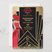 第50回誕生日アールデコデザイン1920年のレディinレッドI 招待状 (正面)