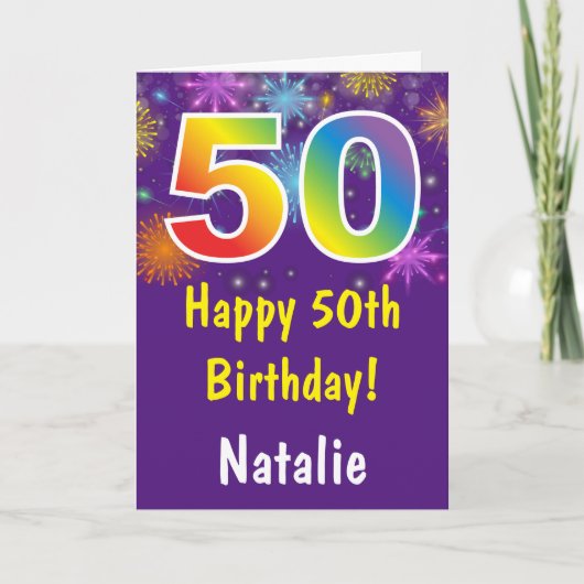第50回誕生日カラフル虹の花火 カード (正面)