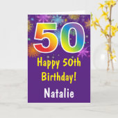 第50回誕生日カラフル虹の花火 カード (黄色い花)