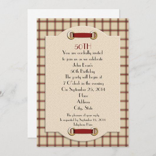 第50回誕生日パフォーマルーティー招待 招待状 (正面/裏面)