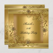 第50回誕生日パーティエレガント金ゴールド金ゴールドフローラ2 招待状 (正面/裏面)