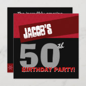 第50回誕生日パーティモダンーレッド白黒G400 招待状 (正面/裏面)