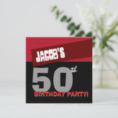 第50回誕生日パーティモダンーレッド白黒G400 招待状 (スタンド正面)