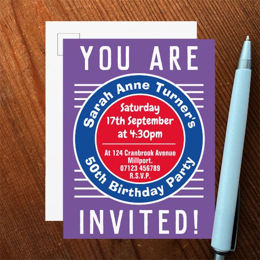 第50回誕生日パーティーへの招待 インビテーションポストカード