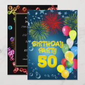 第50回誕生日パーティーへの招待（バルーン付き） 招待状 (正面/裏面)