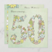 第50回誕生日パーティーグリーン開花カスタム招待状 招待状 (正面/裏面)