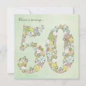 第50回誕生日パーティーグリーン開花カスタム招待状 招待状 (正面)