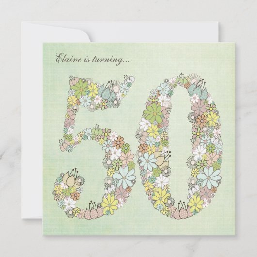 第50回誕生日パーティーグリーン開花カスタム招待状 招待状 (正面)