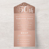 第50回誕生日パーティーバラはっきりした金ゴールドRSVP モダン オールインワン招待状 (内側)