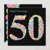 第50回誕生日パーティーバルーンカスタム招待状 招待状 (正面/裏面)