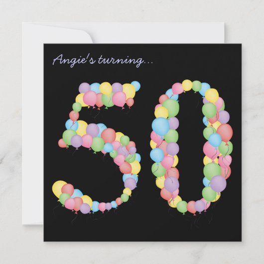 第50回誕生日パーティーバルーンカスタム招待状 招待状 (正面)