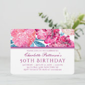 第50回誕生日パーティーピンクスタイリッシュフローラルパターン 招待状 (スタンド正面)