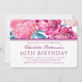 第50回誕生日パーティーピンクスタイリッシュフローラルパターン 招待状 (正面)