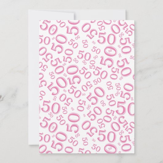 第50回誕生日パーティーピンク/白の数字パターン 招待状 (裏面)