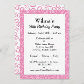 第50回誕生日パーティーピンク/白の数字パターン 招待状 (正面/裏面)