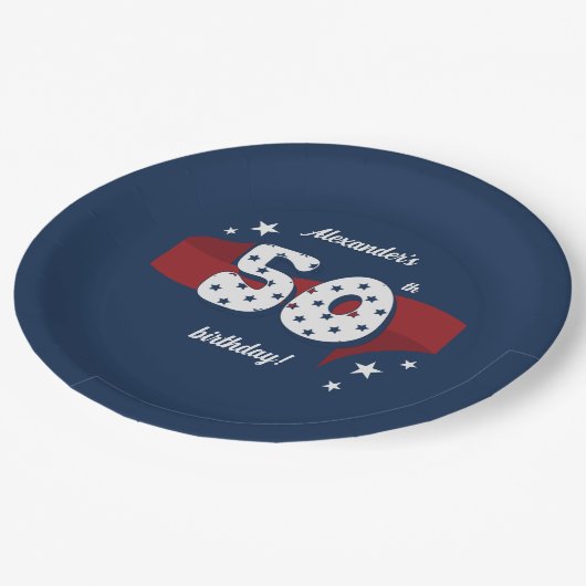 第50回誕生日パーティー愛国的赤白青スター ペーパープレート (アングル)