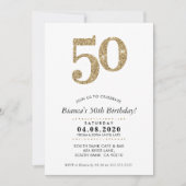第50回誕生日パーティー招待状モダン金ゴールドグリッター 招待状 (正面)