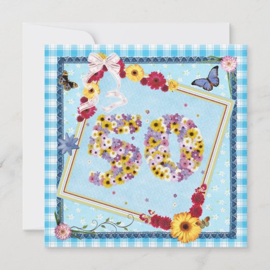 第50回誕生日パーティー招待花,蝶 招待状 (正面)