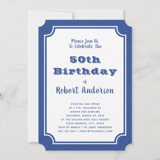 第50回誕生日パーティー青と白の制限版 招待状 (裏面)