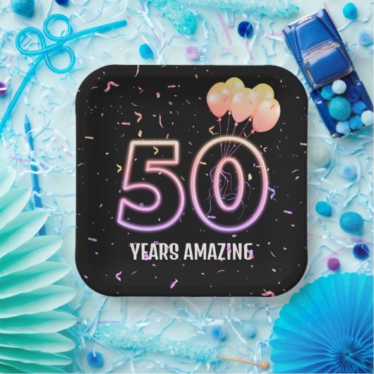 第50回誕生日パーティー風船と紙吹雪 ペーパープレート (パーティー)