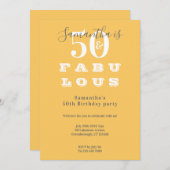 第50回誕生日パーティー50と素晴らしい黄モダン色 招待状 (正面/裏面)
