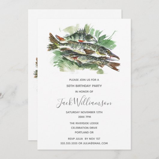 第50回誕生日パーティー |水彩魚 招待状 (正面/裏面)