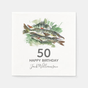 第50回誕生日パーティー 魚釣り 水彩魚 スタンダードカクテルナプキン