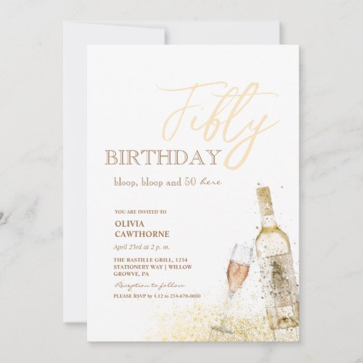 第50回誕生日パーティー | Bloop、bloopと50を用意！ 招待状 (正面)